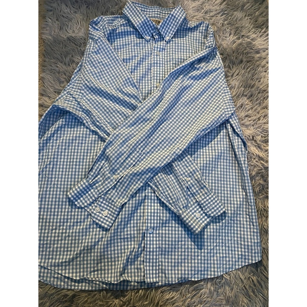 Duluth Trading Co XL Blue Gingham Check Shirt Long Sleeve 100% Cotton‎